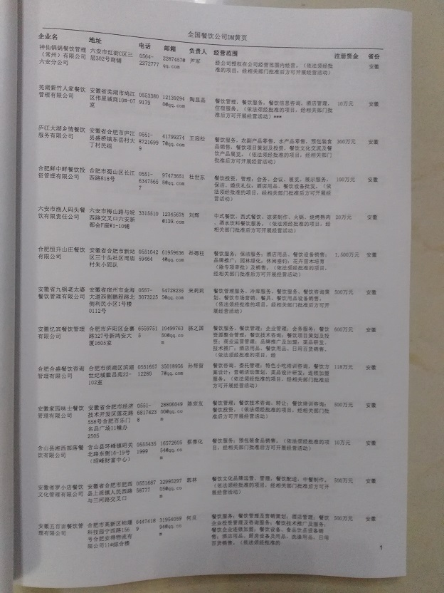 中國餐飲企業(yè)黃頁可開展精準(zhǔn)營銷，電話營銷、郵件營銷、傳真營銷等等多管齊下，圓您銷售冠軍夢(mèng)