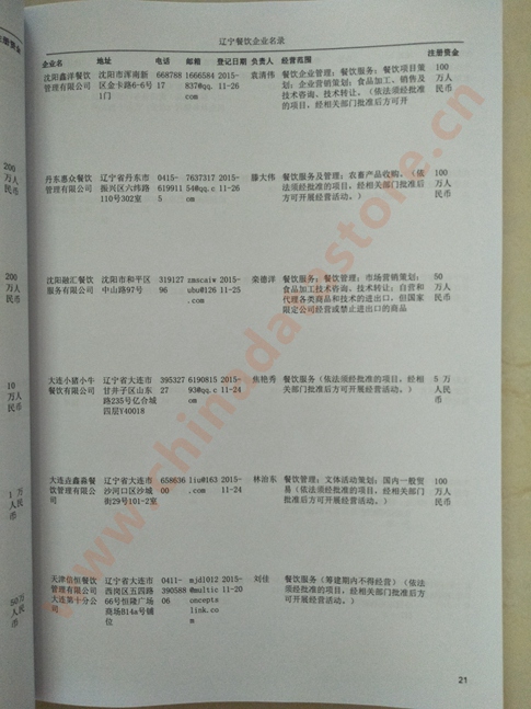 遼寧餐飲企業黃頁收錄了最新的遼寧餐飲企業名單，具有極高的營銷價值，實實在在提高銷售業績